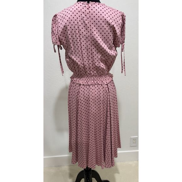 Gal Meets Glam Pink Polka Dot Corinne Smocked Waist Midi Dress Size 4 - Picture 6 of 7